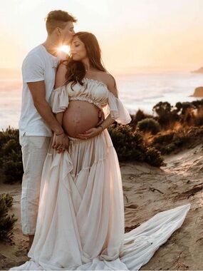 Bohemian Off Shoulder Backless Ruffle 2 piece set Photoshoot Maternity Maxi Dres